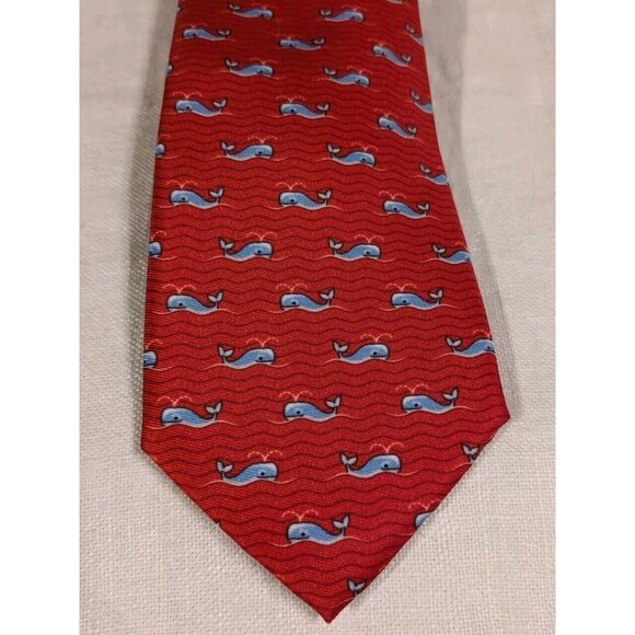 Nautica Whale Tie Red Preppy Pattern Graphic Nerd Nautical Necktie Fun 58" x 3" - Picture 6 of 14